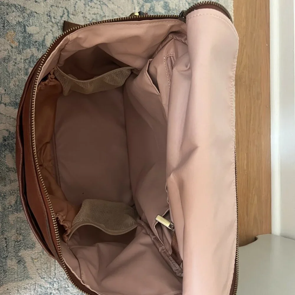 Azaria Brown Leather Baby Diaper Bag Backpack
